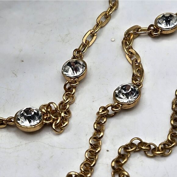 "5/$25" Long Faux Black Drusy Goldtone Rhinestone Station Necklace - Picture 3 of 10